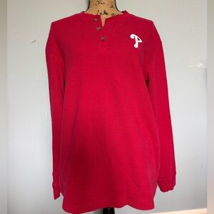 PHILLIES Waffle-Knit Long Sleeve Henley Shirt with Embroidered Logo
